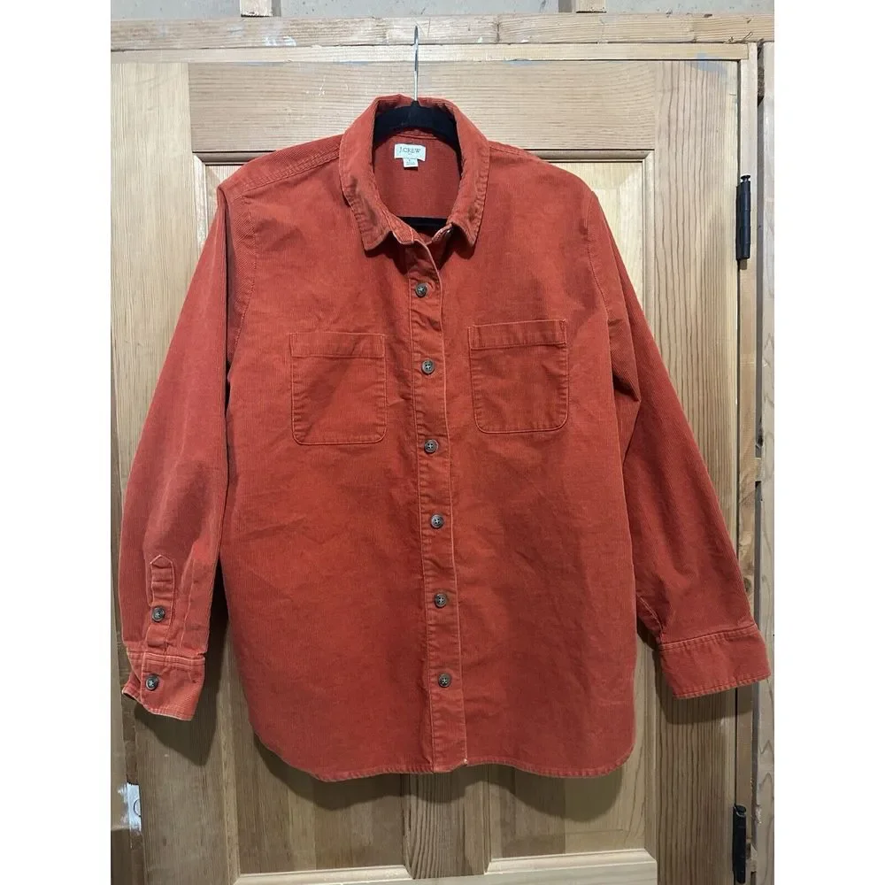 J. CREW Fcty Corduroy Burnt Orange Shirt Jacket Shaket Pockets Women's Large EUC